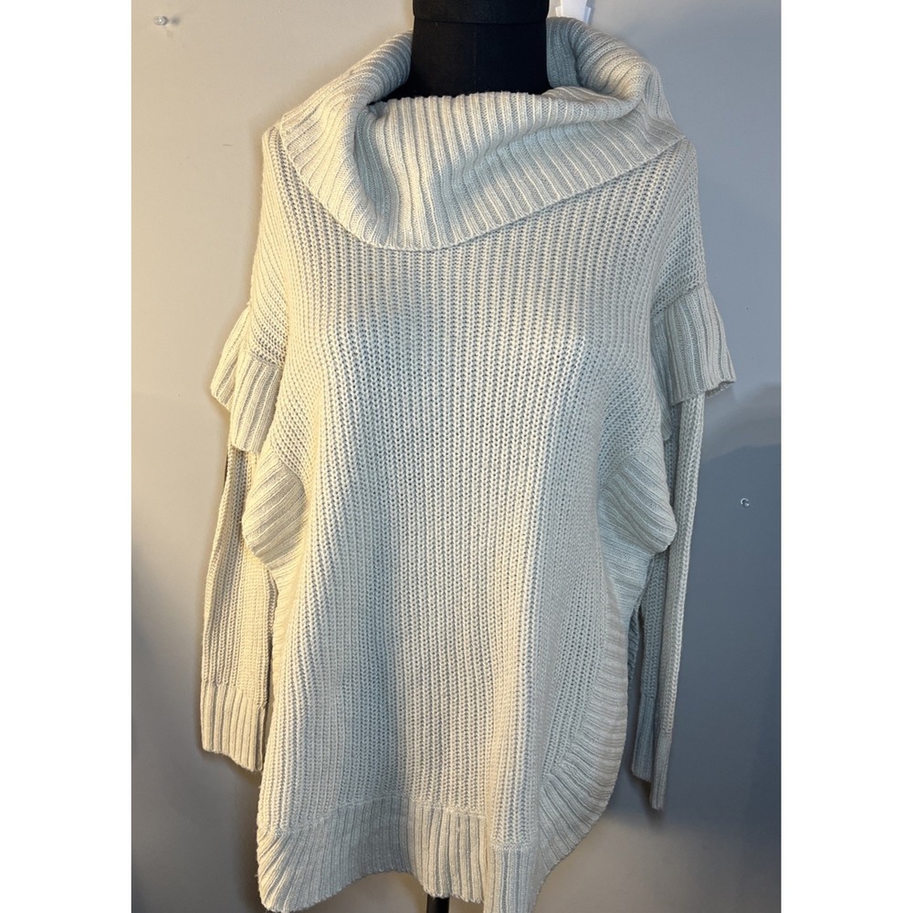 Anya Cowl Neck Chunky Knit Sweater Pullover Cream Elbow Patches Sz S/M